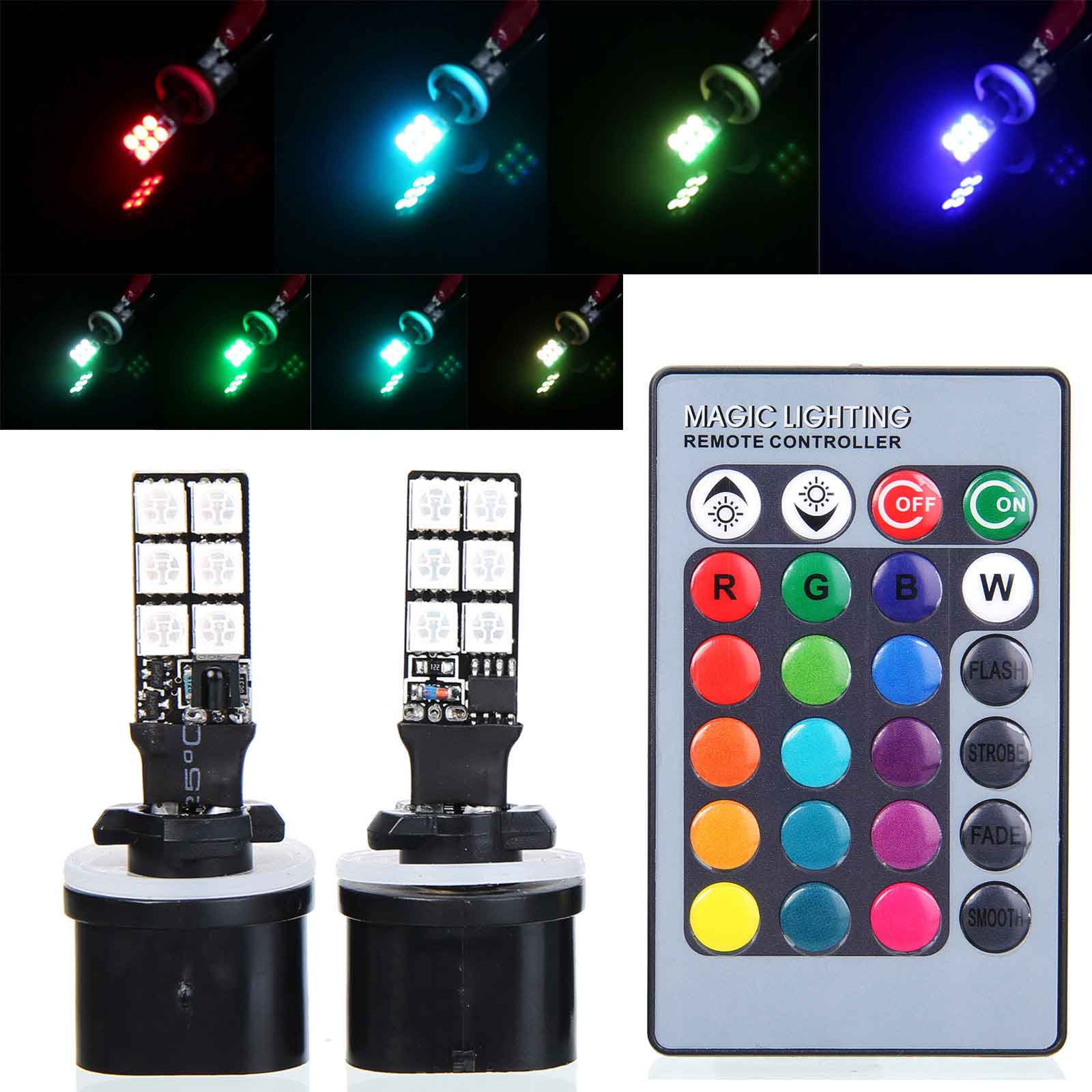 2PCS 880 RGB Led Car Fog Light DRL 12SMD 5050 Daytime Running light Remote Control Backup Decorative Lamp Bulbs