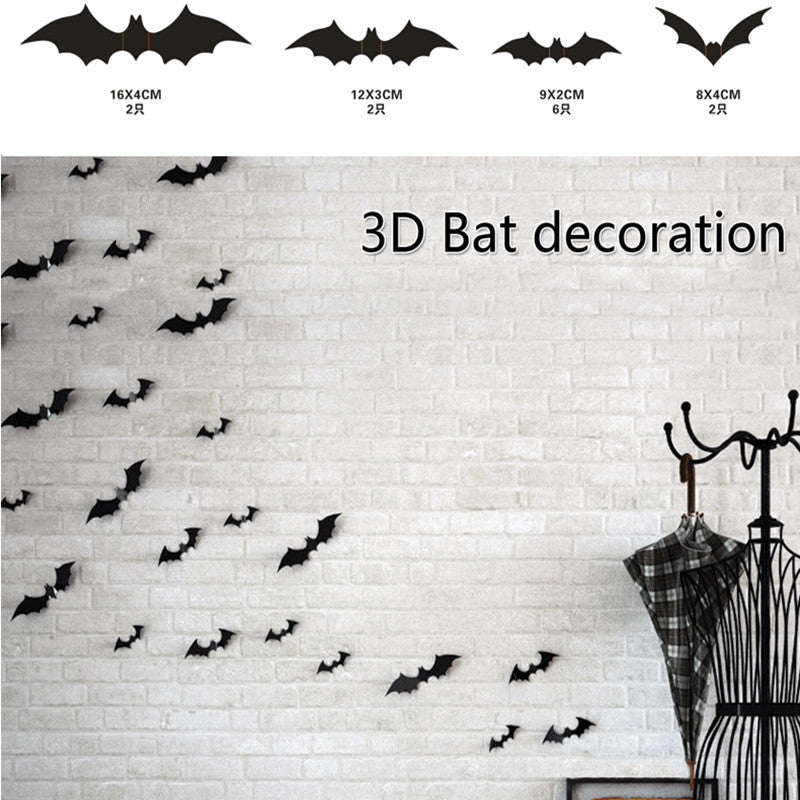 12pcs Creative 3D Bat Wall Stickers Halloween Horrible Wall Decals Decorative Wall Decoration For Living Room Bedroom