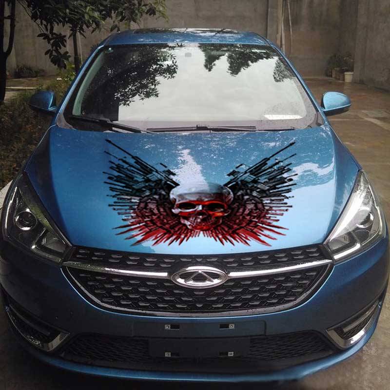 1PCS Skull Gun Scratches Car Stickers Paste Front Hood Detor Machine Decals