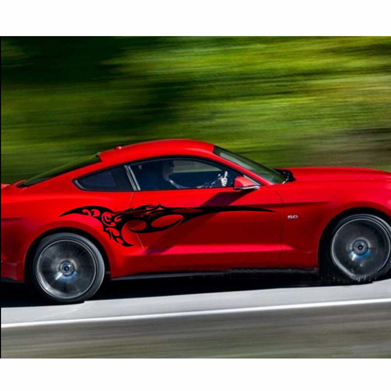 CAR 2PCS-Set 200CM Totem Waist Car Stickers Personalized Modified Body KK Decals