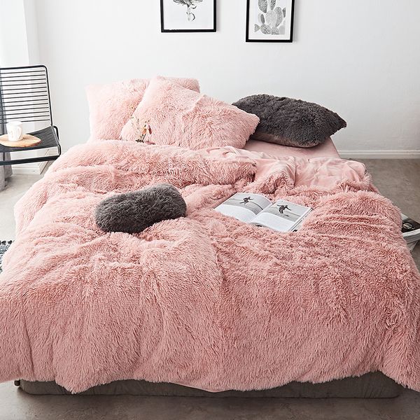 Pink Fleece Fabric Winter Thick 2024 Bedding Set Mink Veet Duvet Cover Sheet Bed en Pillowcases for Queen-King Size
