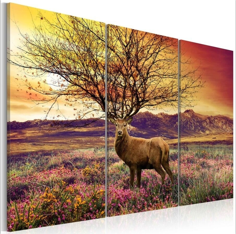 Fancy Antlers Oil Painting 3pcs-set (No Frame) Boutique Animal Giclee Wall Art Picture For Home Decor Wall Decal (Size:3)