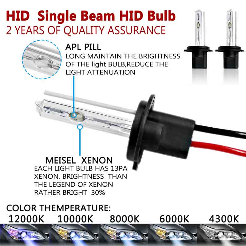 CAR 2PCS 55W HID Xenon Conversion Kit With Slim Ballast - H7-6000K - 2 Bulbs & 2 Ballasts