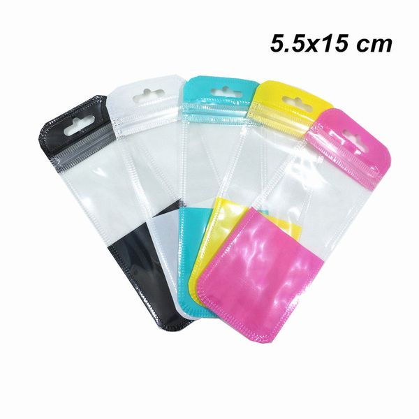 200Pcs 5.5x15cm Long Colorful Plastic Sundries Zipper Pack Bags with Hang Hole Craft Office Supply Storage Zipper Pouches for Electronics