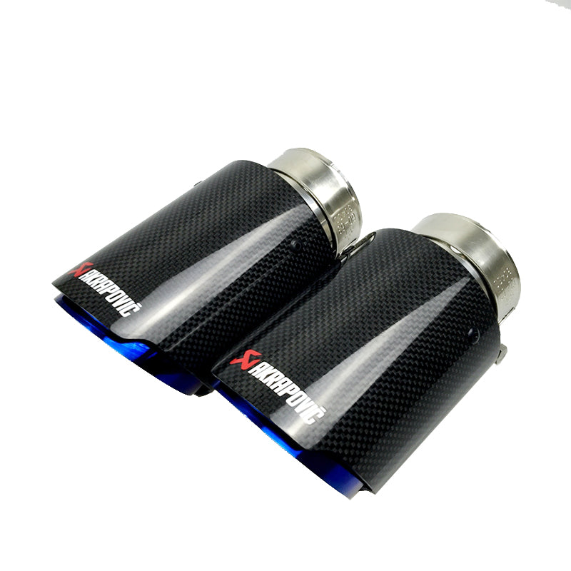 Car Glossy Carbon Fiber Exhaust Pipe Blue Stainless Steel Muffler Tips Back Tail Exhaust Muffler Tip Straight Edge