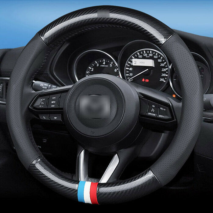 For Mazda Car Steering Wheel Cover anti slip Carbon Fiber Leather Size 15 inch