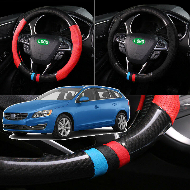For Volvo V60 Car Steering Wheel Cover Anti-Slip Carbon Fiber Top PVC Leather