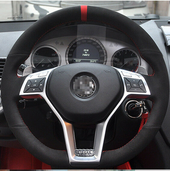 Black Leather Hand-stitched Car Steering Wheel Cover for Mercedes-Benz GLK