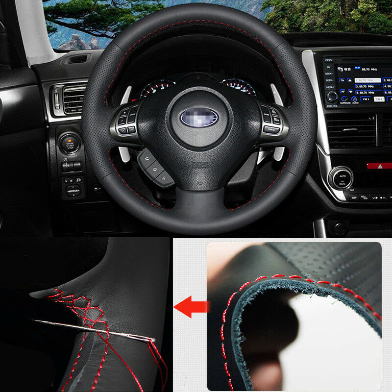 For SUBARU Forester 2012 Car Steering Wheel Cover on Wrap case Black Leather