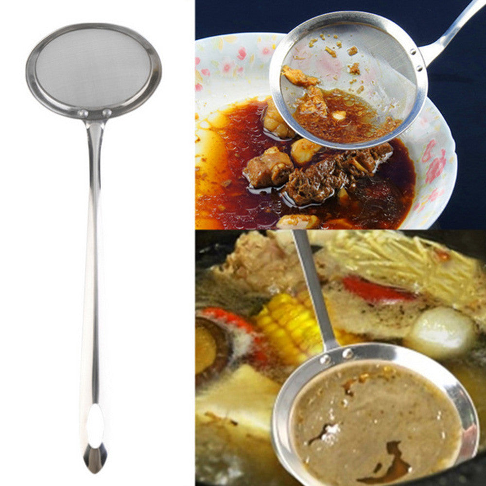 High Quality Round Network Stainless Steel Colander Spoon Filter Oil Filter Grid Scoop Kitchen Tools 12.18