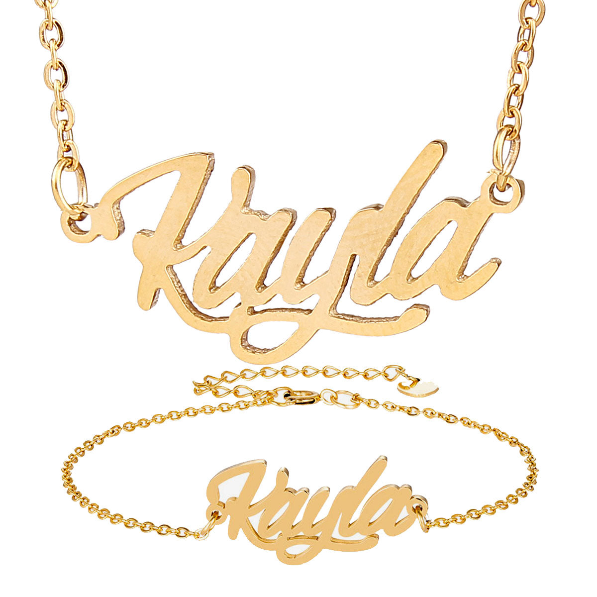 18k Gold-Plated Stainless Steel Name Necklace Bracelet Set Women Kayla Script Letter Gold Choker Chain Necklace Pendant Nameplate Gift for her