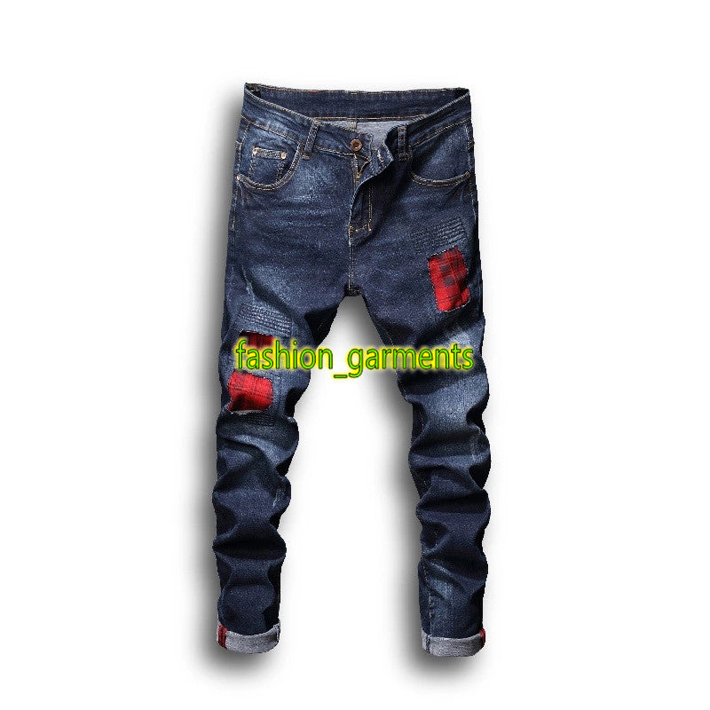New Mens Hole Jeans Mens Youth Slim Straight Stretch Trousers Mens stylist Jeans Fashion Motorcycle Pants