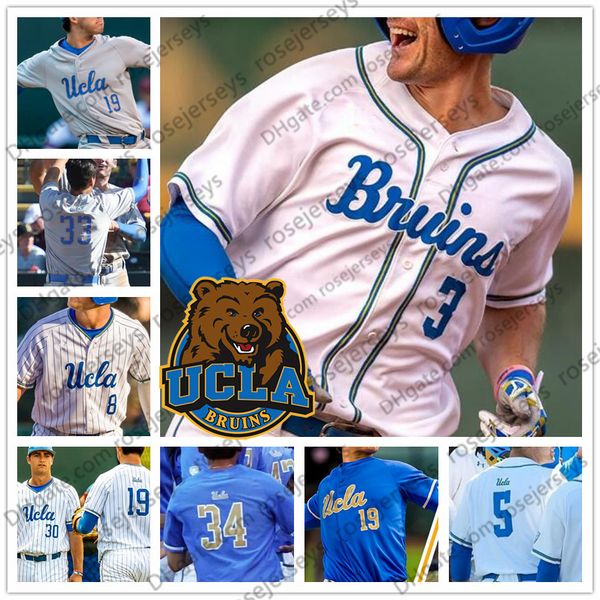 2024 UCLA Bruins Baseball Jersey Stitched Polyester Mens Gray Light Blue White Pinstripe