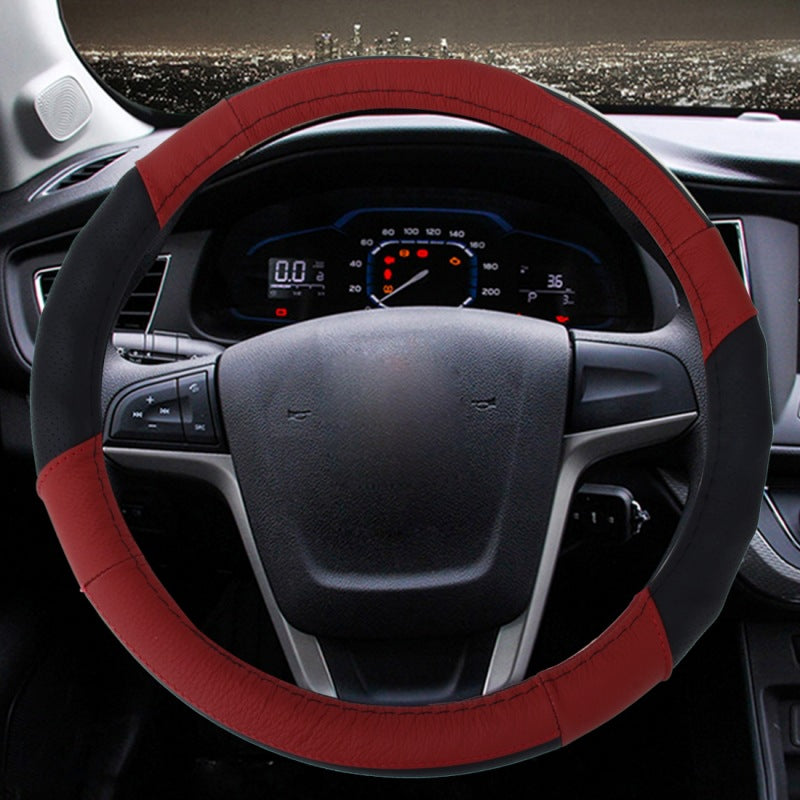 Car Steering-wheel Case 38cm Microfiber Leather Hand-stitched Car Steering Wheel Cover Non-slip