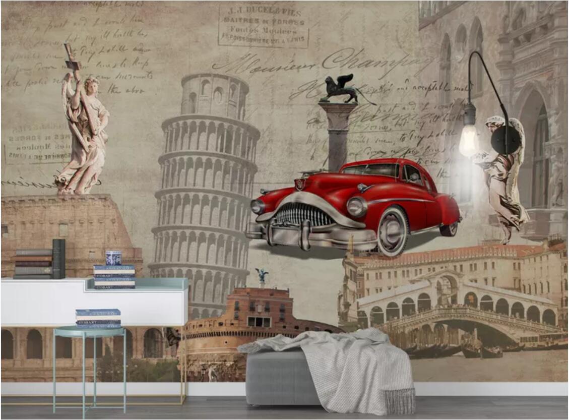 3d room wallpaper custom photo mural European nostalgic landmark building classic car English background wall paper wallpaper for walls 3 d