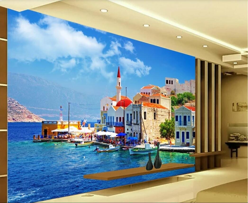 3d room wallpaper custom photo mural Greek Aegean Sea Scenery TV Background Wall Decorative Painting wallpaper for walls 3 d