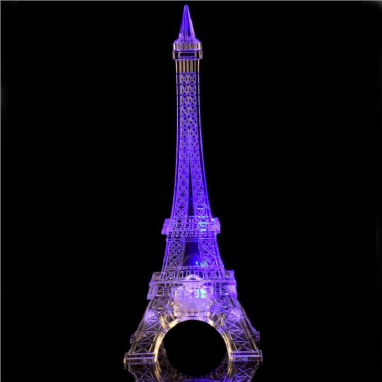 SXI Eiffel Tower Decor Light Colorful LED Nightlight Paris Style Desk Lamp for Bedroom Romantic Birthday Gift for Kids Party Cake Topper