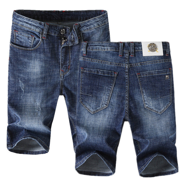 Brand foreign trade original single summer stretch thin five cent denim trousers male straight tube slim young short trousers rock revival