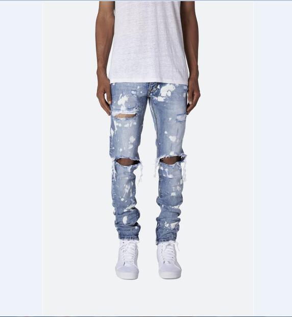 Men Jeans Stretch Destroyed Ripped Paint point Fashion Hole Washed Slim Fit Skinny Jeans For Men