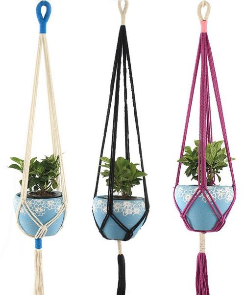 Macrame Plant Hangers Indoor Outdoor Hanging Planter Basket Jute Rope Flowerpot Garden Tools Novelty Home Decor white purple black