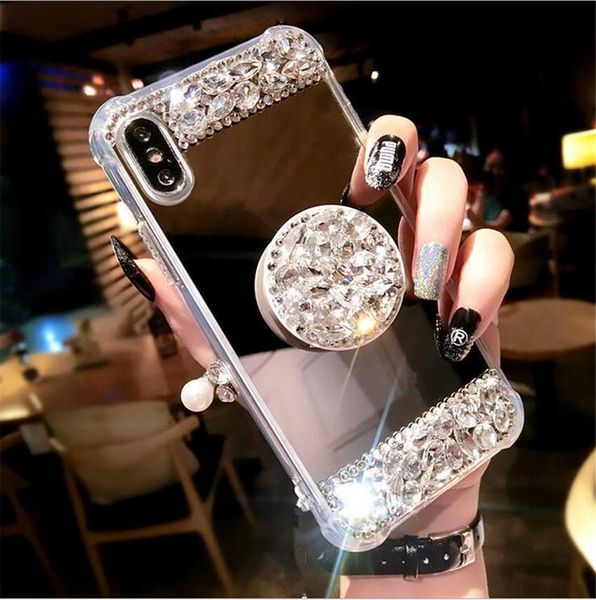 Explosion models luxury flash drill bracket mobile phone shell for iphone xsmax four-corner anti-drop mirror soft side all-inclusive 6s