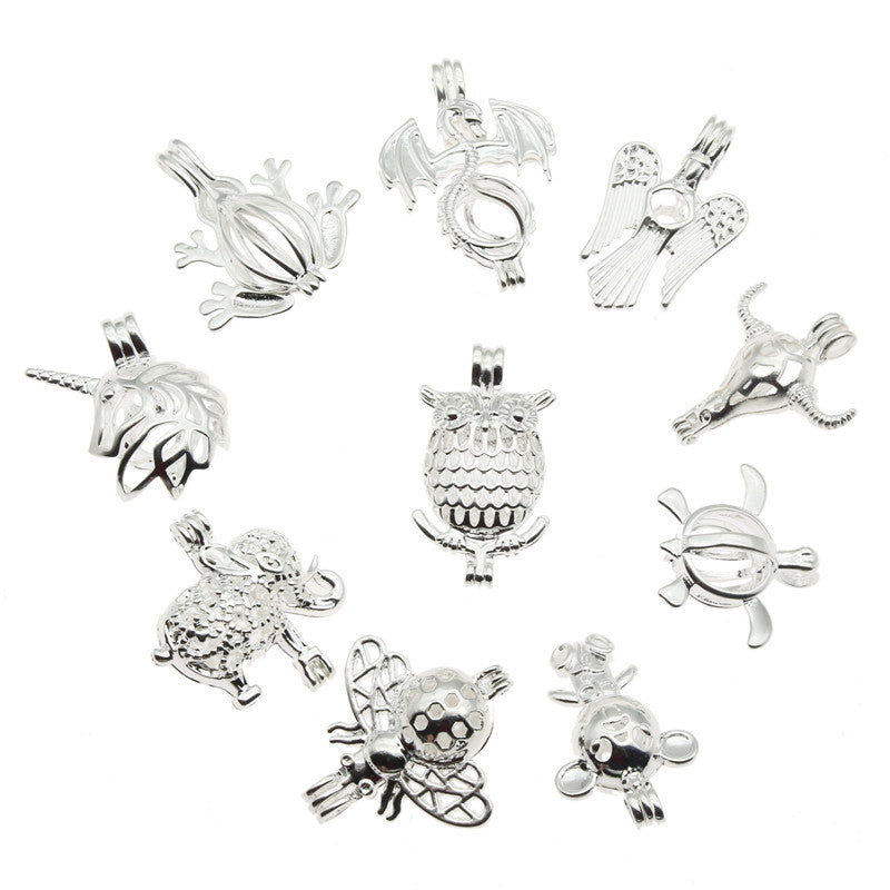10pcs Mixed Pearl Cage Locket Pendants Classic Animal Aromatherapy Essential Oil Diffuser Jewelry Necklace DIY Jewelry