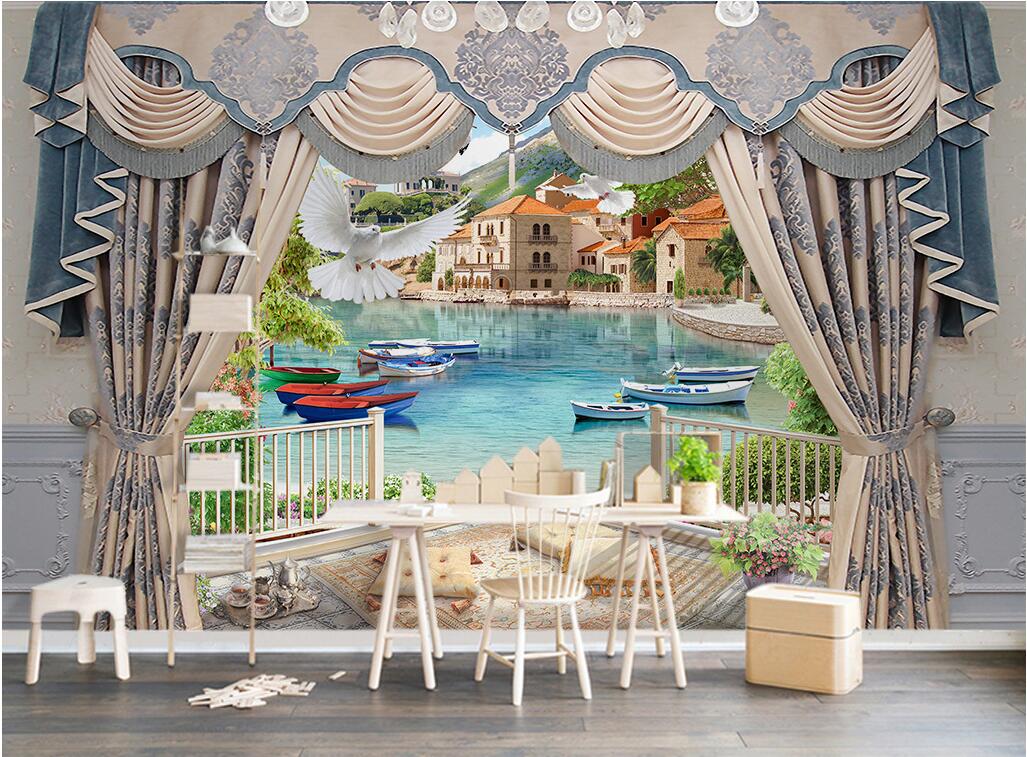 WDBH 3d wallpaper custom photo European curtain lake scenery tv background living room home decor 3d wall muals wall paper for walls 3 d