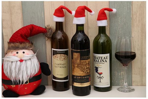 New Year Wine Bottle Cover Little Hat For Christmas Bottle Decorations Kids Gift Merry Christmas Bar Table Decor Supplies SN1317