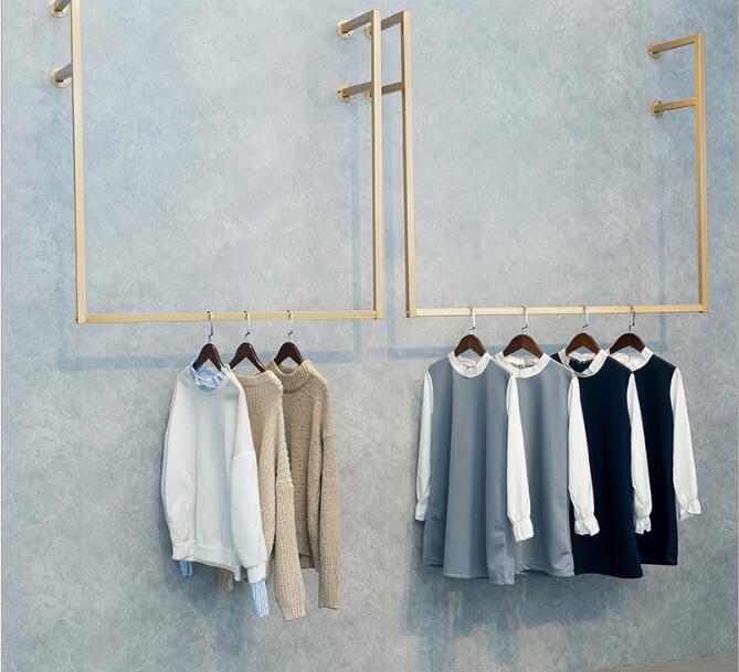 Golden Iron Art Upper Wall Clothing Rack Commercial Furniture Fashion Side-hanging Cloth Hanger for Women&#039;s Clothes Shop Wall-hanging Display R
