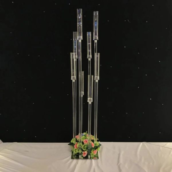 Acrylic 8 Arms Candelabra Heads Wedding Table Centerpiece Flower Stand Holders Candelabrum Party Family Gathering Home Decoration