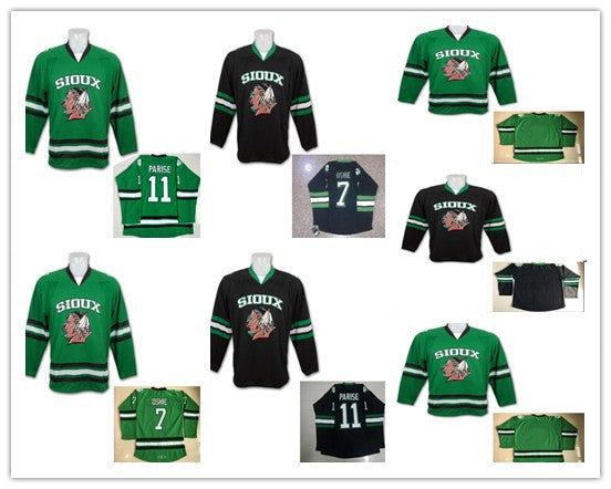 New Arrival Youth 7 TJ Oshie North Dakota Fighting Sioux Hawks Jersey Kids 11 Zach Parise College UND Hockey Jersey Stitched Black Green