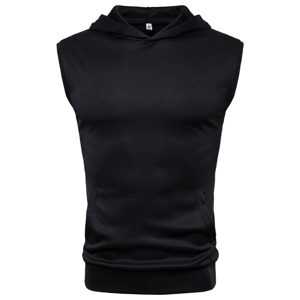 Men&#039;s Sleeveless Hoodie Summer Bodybuilding Vests Sportswear Workout Solid Soft Casual Hooded Tees Male Clothes Fitness Tops
