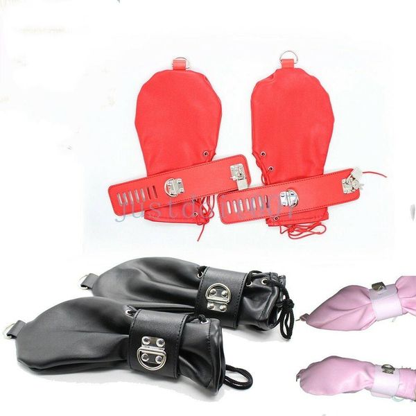 Bondage Restraint Harness Locking Dog Palm Gloves Cuffs Mittens Wrist Fancy handcuffs #R65
