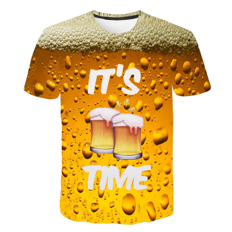 New Men Beer Print T-shirts Pop Orange Beer Mug Bar 3D Printing Europe Male Summer Crew Neck Short Sleeve Party Quick Dry Tees