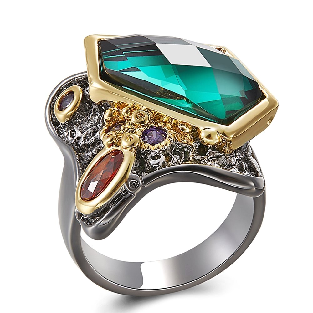 Big Irregualr Green crystal Ring Pretty Gun Black Jewellery Best gift for Mom Copper Jewelry rings for wife