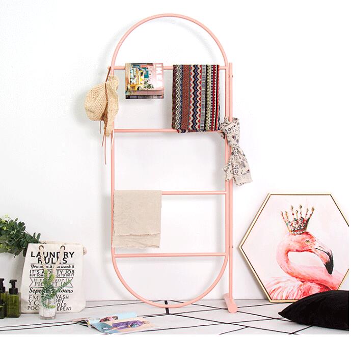 Golden clothing display rack against wall Children Furniture Simple floor-mounted hat shelf creative decorative scarf racks