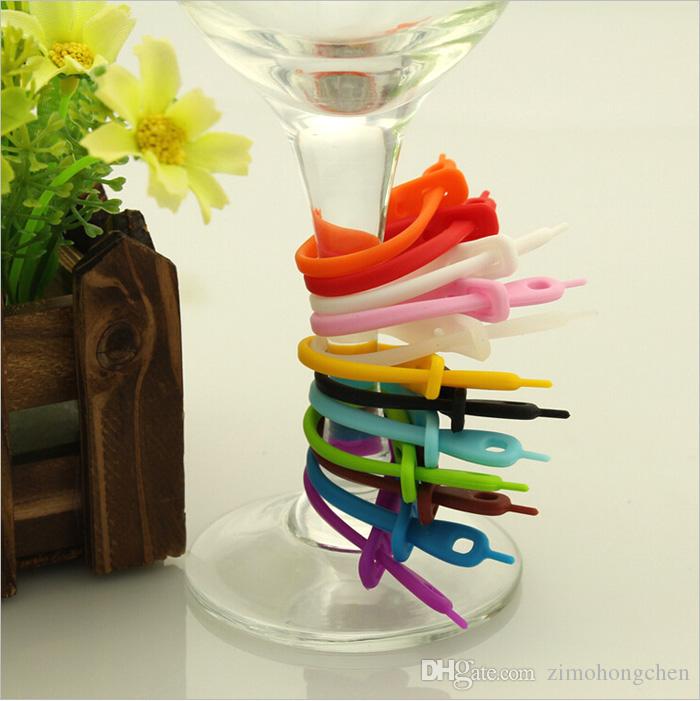 12Pcs-Lot Silicone tag Colorful Strip Tags Stem Marker Identifier Wine and Drink Glass Stags Charm for Home Party Wedding Bar