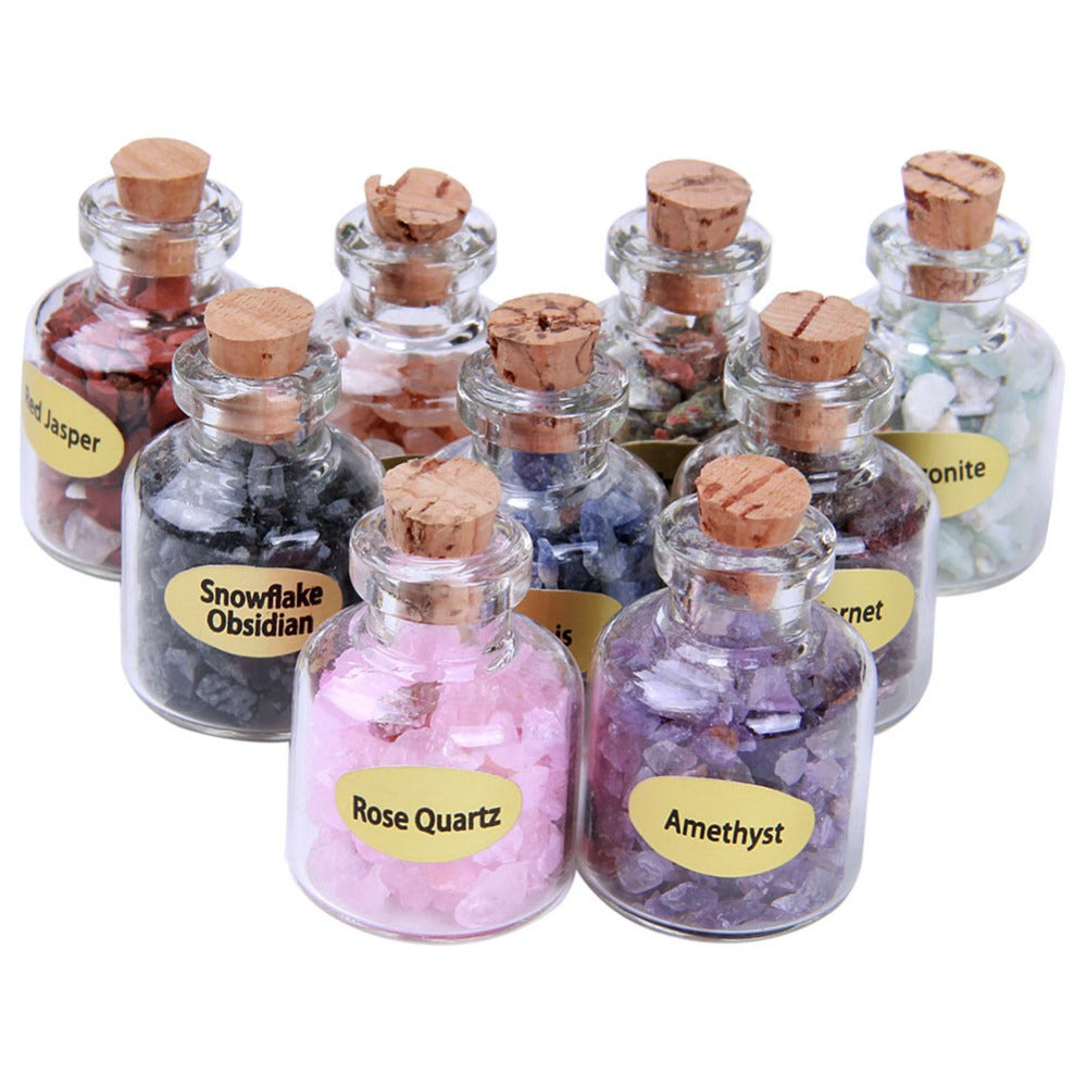Natural Semiprecious Crystal Mini Stones Bottles Healing Mini Tumbled Stones Reiki Wicca Chips with Box 9 Bottle-Box DEC561