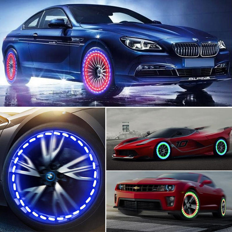 4pcs Car Tire Wheel Lights Solar Valve Cap With Motion Sensors RGB Warning Decorative Neon LED Lights for Auto Bicycle Motorcycles