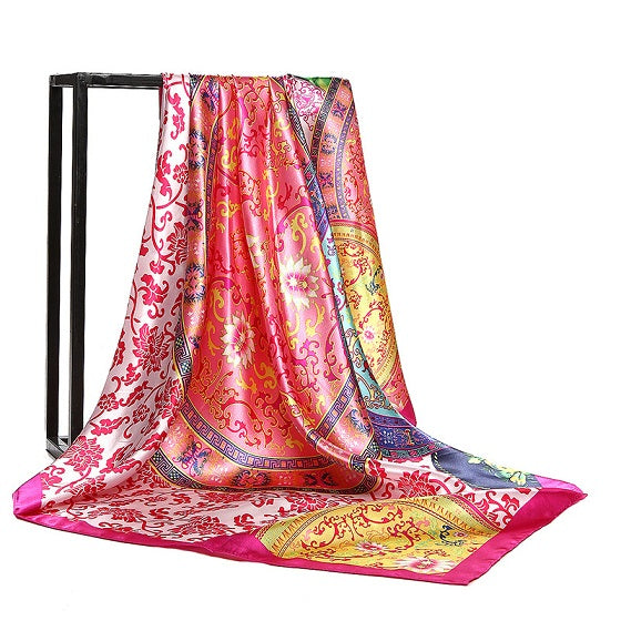 Brand design High quality Pink Leopard Hijab Scarf Women Silk Scarfs Foulard Square Head Wraps New Fashion Shawl Manufacturer 90*90cm 91024