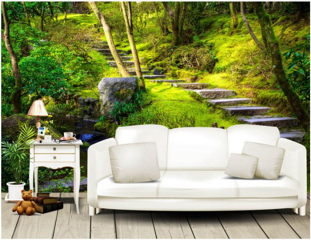 WDBH 3d wallpaper custom photo Fresh and beautiful woods stone trail forest living room home decor 3d wall muals wall paper for walls 3 d