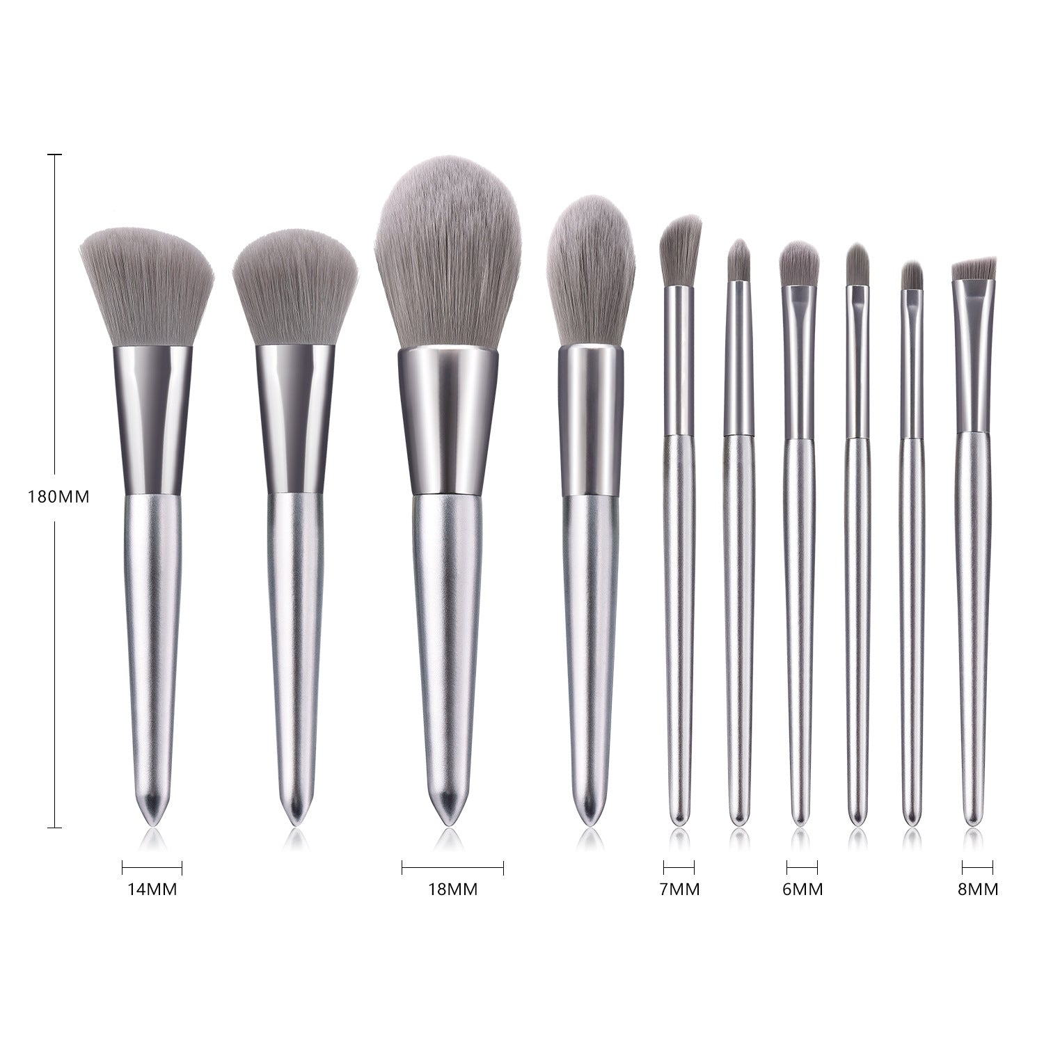 Pro 10Pcs Makeup brushes kit silver color for loose powder blush eyeshadow cosmetics soft nylon hair brush DHL Free