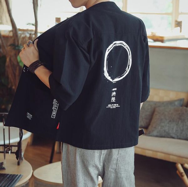 Summer Vintage Cotton Linen Kimono Jacket For Men Plus Size 5XL Thin Sunscreen Cardigan Kimono Coat Half Sleeve Outerwear