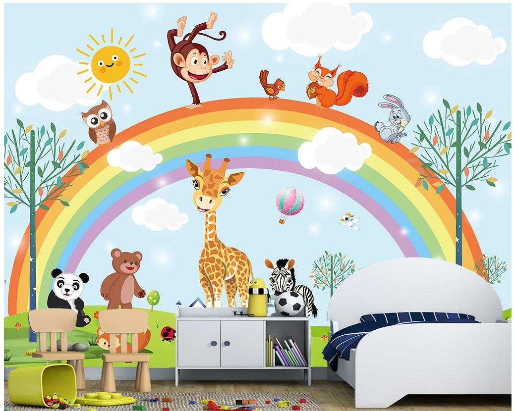 WDBH custom photo 3d wallpaper Cartoon animal giraffe monkey children room background home decor 3d wall muals wall paper for walls 3 d