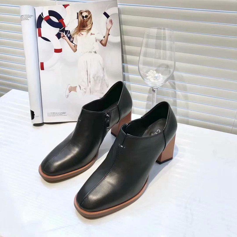 Hot Sale- shoes leather face fashion square head thick with women&#039;s shoes black party casual office bare boots 35-39