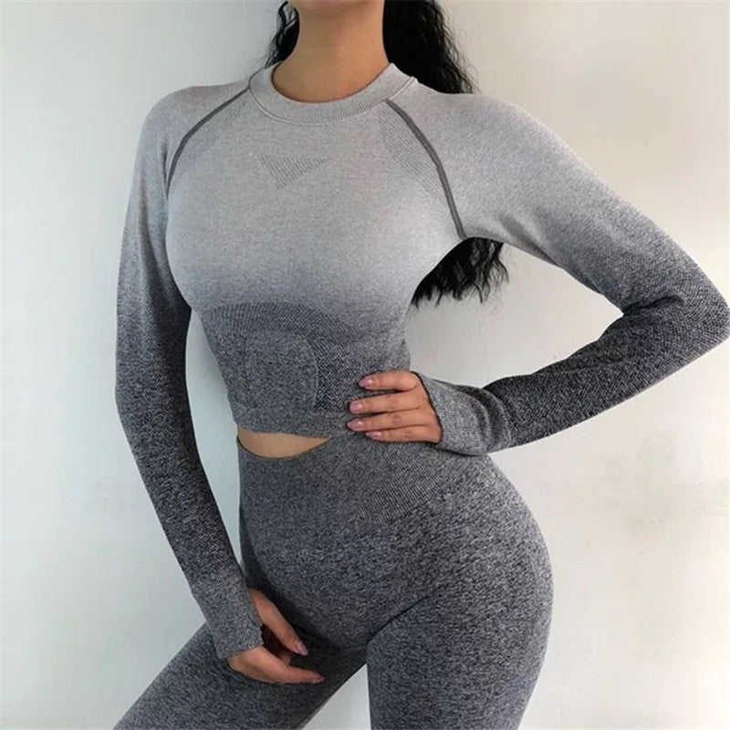 Women&#039;s Yoga Set Workouts Seamless Tights Cut Shirts Exercises Women&#039;s Long Sleeve Fitness Sets Sportswear Comfort