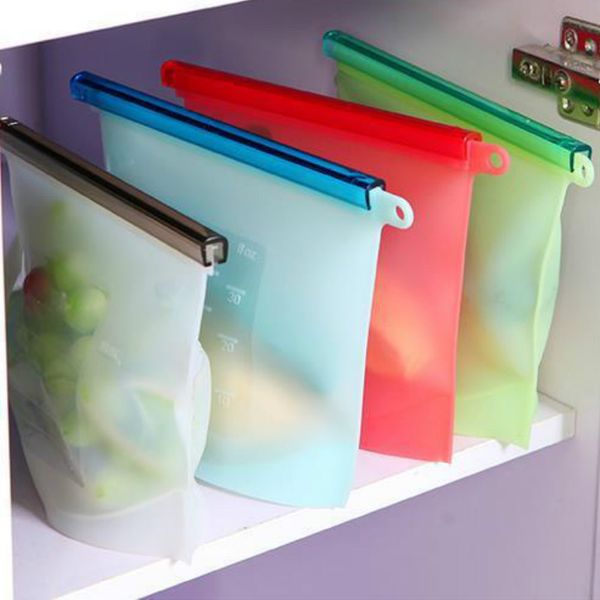 Reusable Refrigerator Fresh Bags Kitchen Food Sealing Storage Bag Home Food Grade Silicone Fruit Meat Ziplock Kitchen Organizer