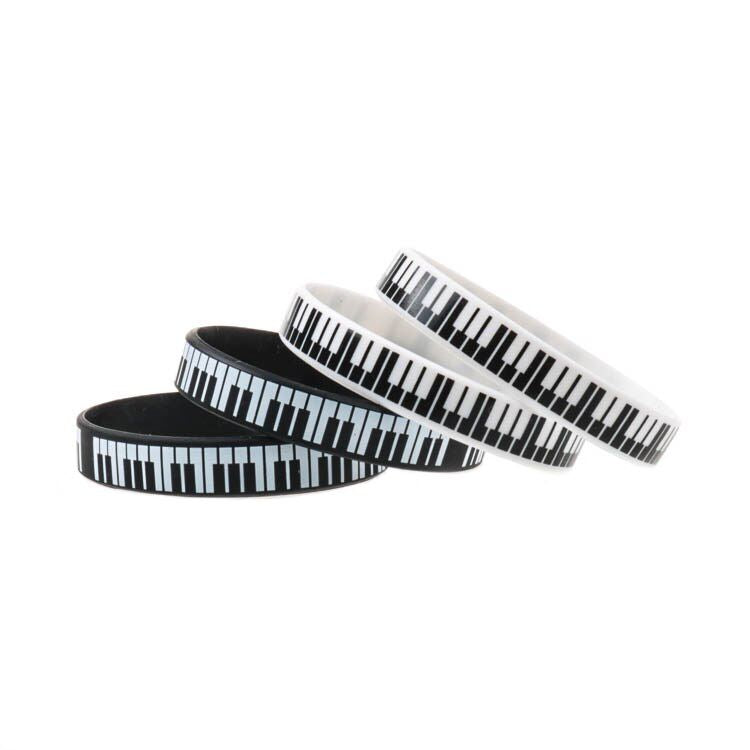 Hot ! 50 Pcs New Style Black-hite Silicone Bracelet Rubber Piano Keyboard Design Cute Lovely Wristband