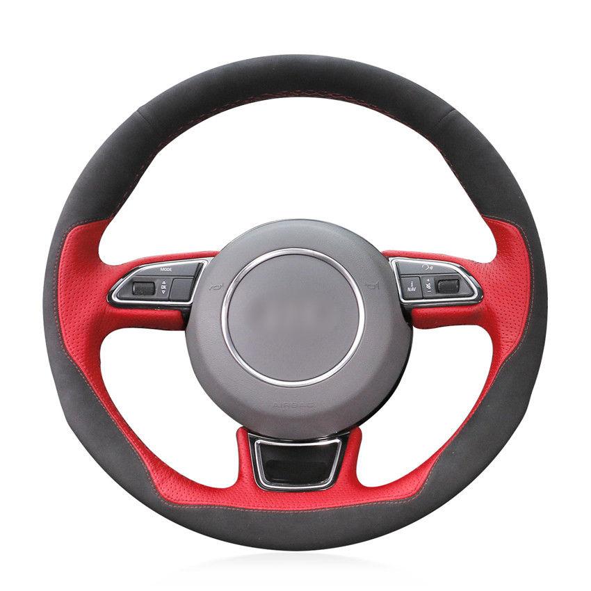 For Audi Audi A1 A3 A5 A7 car steering wheel cover red leather black suede DIY