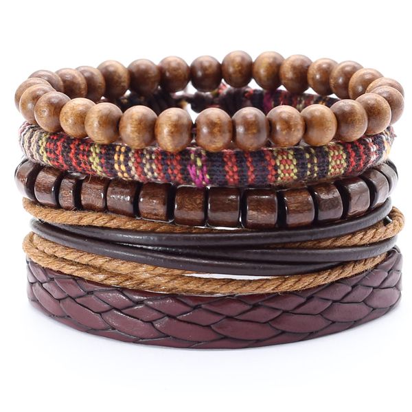 5 Pcsset Handmade Weave Charm Wrap Men Bracelet Femme Homme Male Jewellery Pulseras Beads Leather Bracelets for Women Bangles